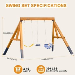 Robud Wooden Outdoor Swing Set, with Three Swings and Trapeze Bar