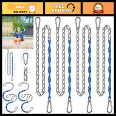 Heavy Duty 4-Pack 65″ Stainless Steel Swing Chains with Grip Sleeves & Quick Con