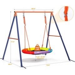 Pre-Owned Saucer Swing with Stand Kids Outdoor Heavy-Duty Metal Frame Backyard