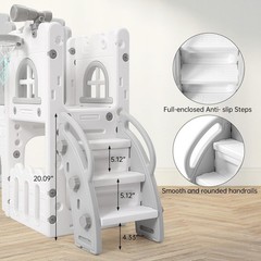 8 in 1 Toddler Slide Playset for Age 1-3 with Climber Toy Storage Gray and White