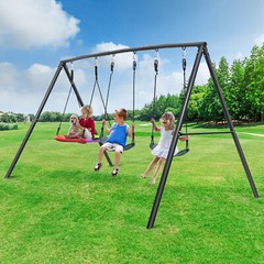 500lb Metal Swing Set Playground with 3 Swings Heavy Duty A-Frame Stand Backyard