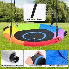 Hapfan 4 IN 1 Metal Swing Set for Outdoor Kids Adult w/3 Swings Heavy Duty Frame