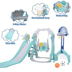 5 in 1 Toddler Slide and Swing Set,Kids Climber Set for Toddlers Green