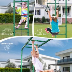 Heavy Duty Metal Swing Set Playground Set for Backyard w/Monkey Bar Climbing Net