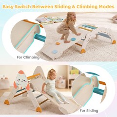 Climbing Toy Set w/ Arch, Foldable Ladder & Wooden Indoor Playground Jungle Gym
