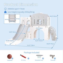 Toddler Slide, 9 in 1 Kids Indoor Outdoor Playground with Climber Basketball …