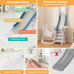 4 in 1 Toddler Slide and Swing Set, Indoor Outdoor Rocket Playset Gym with Baby
