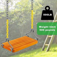 SELEWARE Hanging Wooden Swing, 17.5″ x 8.2″ Swing Seat with Chain and 2 Carab…