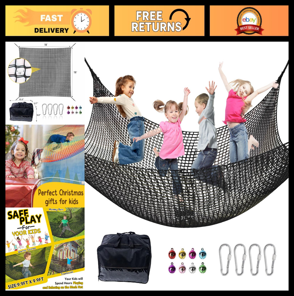 Heavy Duty Climbing Net for Kids – 9.9FT Double Layer Playground Safety Mesh, Tr