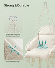 Asiento de columpio para adulto, silla colgante para hamaca interior y exterior.
