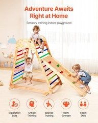 VEVOR Indoor Playground Jungle Gym 4-in-1 Wooden Indoor Playground Playset
