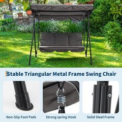 3-Person Outdoor Patio Swing with Adjustable Canopy, Breathable Fabric, 600 lbs