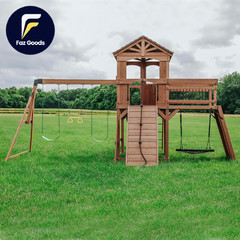 Backyard Discovery Sterling Point Cedar Wood Swing Set with Wave Slide Raised