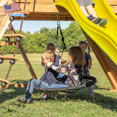 Endeavor Cedar Wood Swing Set with Wave Slide Play Deck Double Rock Wall Rope La