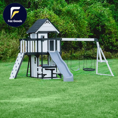 Backyard Discovery Canyon Creek White Cedar Wood Swing Set with Wave Slide