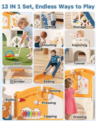 13-in-1 Toddler Slide Set with Basketball, Golf & Drawing Board – Blue & Yellow