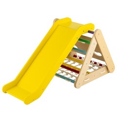 Wooden Climbing Toys Set Triangle Climber w/ Sliding Ramp Multi-color