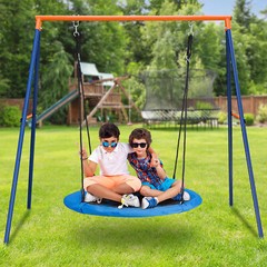 40″ Saucer Tree Swing Set with A-Framed Swing Stand Combo Outdoor for Kids Blue