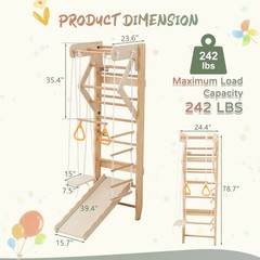 Swedish Ladder Wall Gym 6 in 1 Wooden Indoor Playground Climbing Toys