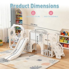 Kids Slide and Swing Set,12 in 1 Toddler Slide Climber Indoor Outdoor Playground