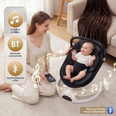 Electric Baby Swing Remote Control 5 Speeds Detachable Seat Black 0-6M