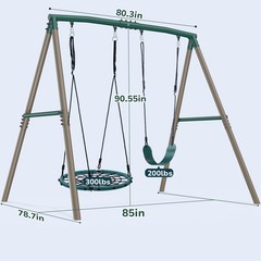 500lb Heavy Duty Swing Set 7.5ft Tall Metal Frame with 2 Swings for Kids Outdoor