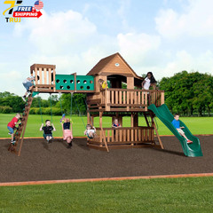Backyard Discovery Woodridge Elite Cedar Wood Swing Set with Wave Slide Clubhous