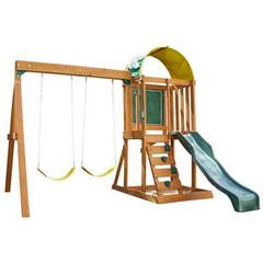Ainsley Wooden Outdoor Swing Set with Slide and Rock Wall