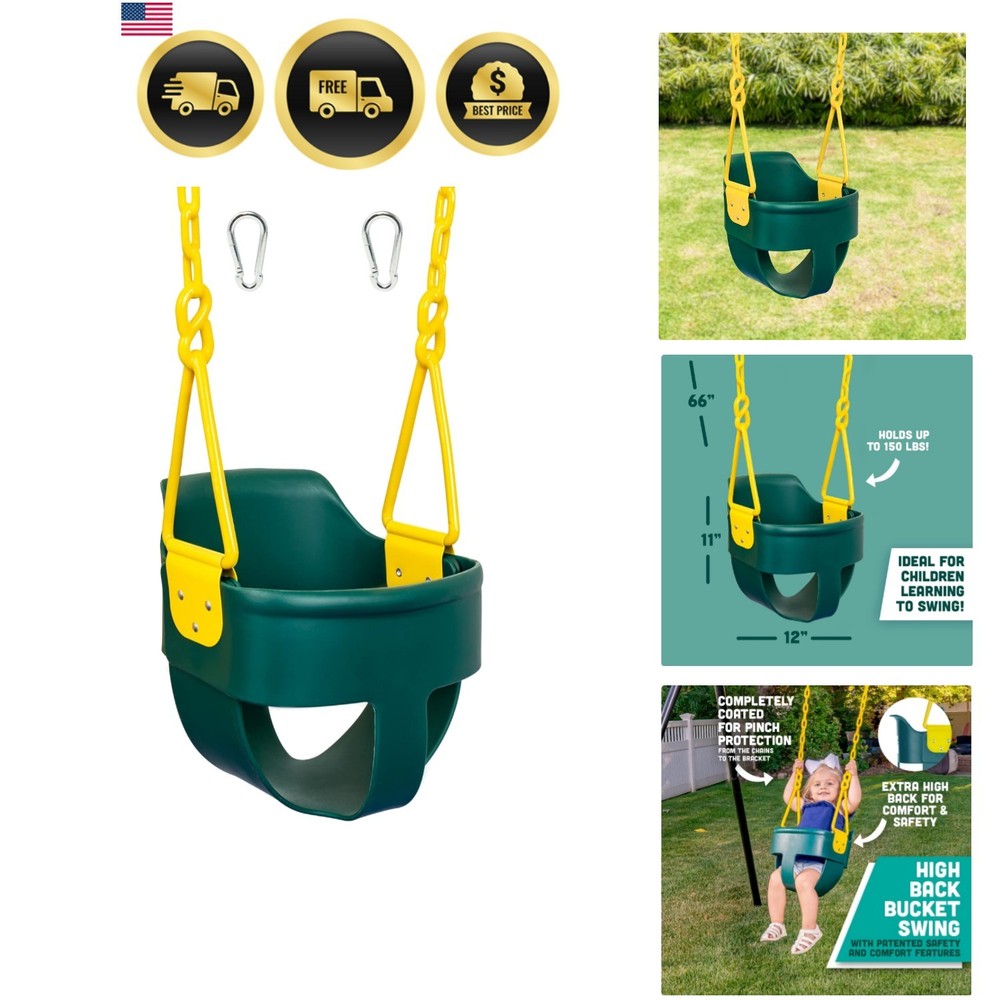 High Back Full Bucket Toddler Swing Seat with Finger Grip, Plastic Coated Cha…