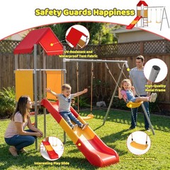 Kids Swing Set with Slide & Canopy – Sturdy Portable Treehouse Ages 3-8 ﻿