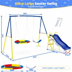 Heavy Duty Kids Swing Sets Playset with Slide for Backyard Outdoor Metal