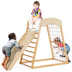 6-in-1 Jungle Gym Montessori Play Set Climbing Stakes Cotton Ropes Rods Natural