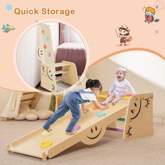 Wooden Climbing Toy Triangle Climber Set of 2 w/Seesaw Dual-sided Ramp Indoor