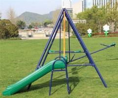 Metal Playground Swing Set Outdoor Kids Backyard Play w/Slide, Glider & Slide