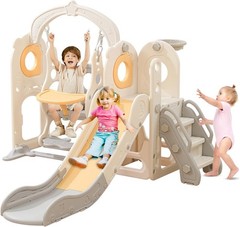 Freestanding Toddler Slide with Swing Set 6 in 1 Kids Playset L Shaped for 1-3