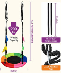 Tree Swing, 24 Inch Saucer Swing for Kids, 900Lbs Weight Capacity, with Adjustab