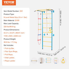 Indoor Jungle Gym for Toddlers, 5-In-1 Climbing Playset with Carbon Steel Swedis