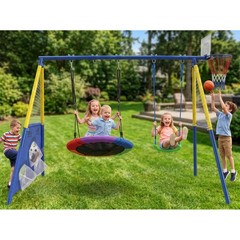 5-in-1 Kids Swing Set with Saucer Swing, Belt Swing, Basketball Hoop for Toddler