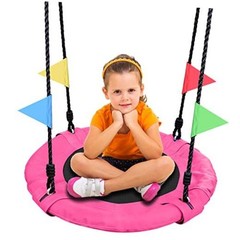24″ Kids Tree Swing – Outdoor Small Saucer Swings with 900D Oxford Pink