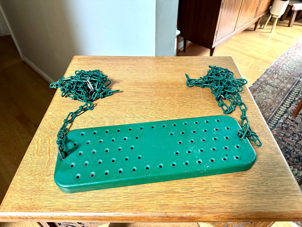 Vtg Metal Kid’s Swing | Green Chained Swing Set Swing | 1950’s Coolvent Swing