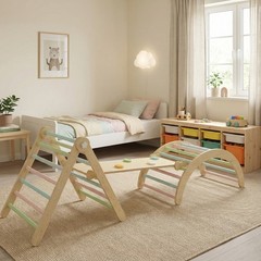Wooden Toddler Climbing Arch Ramp Ladder Set, Indoor Playground Toy