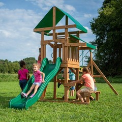 Belmont Cedar Wood Swing Set Wave Slide Play Deck Rock Wall Ladder Snack Bar