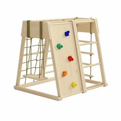 Kids Wooden Climbing Frame, Indoor Slide, Hanging Seat, Home Play Gym