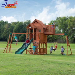 Skyfort II Cedar Wood Swing Set with Wave Slide Raised Clubhouse Outdoor Playset