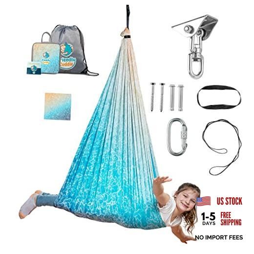 Indoor Sensory Swing for Kids or Outdoor – Holds Fuzz Blue and Yellow Design