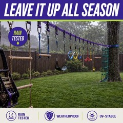 Ultimate Ninja Warrior Obstacle Course for Kids – 2×55 Ft Slackline, Climbing Ne