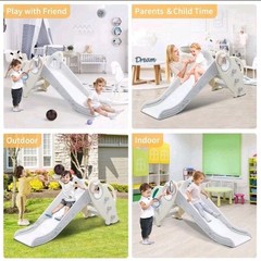 Onasti Kids Slide Toddler Indoor Outdoor Climber Basketball Hoop Grey For 1-3