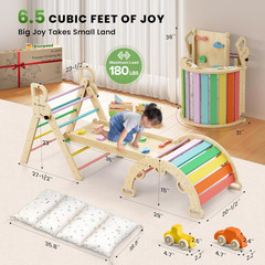 Pikler Triangle Set with Cushion – Climbing Toys for Toddlers 9-In-1, Montessori