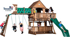 Woodridge Elite Cedar Wood Swing Set with Wave Slide, Clubhouse, Crawl Tunnel, C