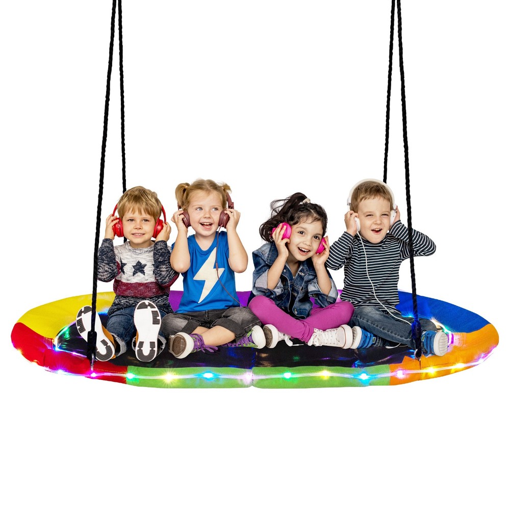 60″ Saucer Swing w/ LED Lights 700 LBS Platform Tree Swing w/ Adjustable Ropes